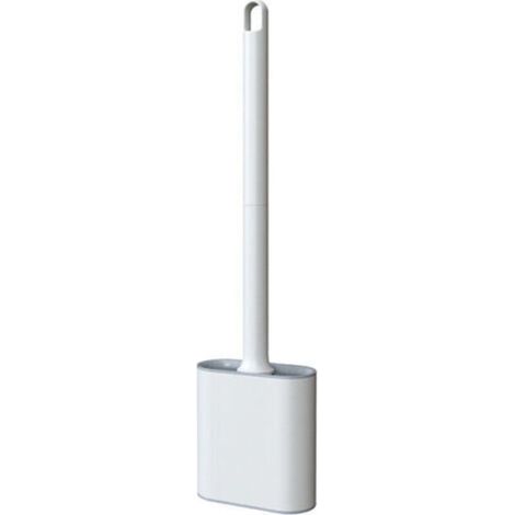 Blanc Brosse WC Silicone Plate- Brosse Toilette et Supports, Anti-goutte, Antibactérienne, Balayette WC Ventilée, Séchage Rapide sans Odeur, Balai WC Montage Mural/au Sol, Salle de Bain et WC (1/5)