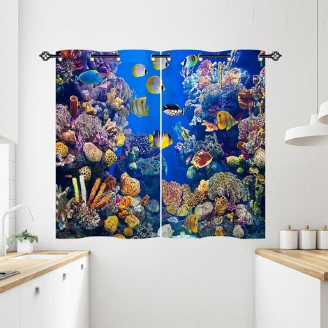Rideau Occultant Océan Coraux Tropical Poisson Tenture Opaque à Oeillets Draperies Intérieurs Rideau Thermique Isolant pour Maison Chambre Salon Fenetre 2 Pièces L 60 x H 120 cm - 60L X 120H cm (2 Pan (1/5)