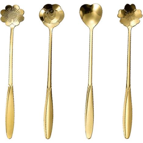 Kaffeelöffel aus Edelstahl mit Kirschblütenmuster, goldfarben, 13 cm, Geschenkidee