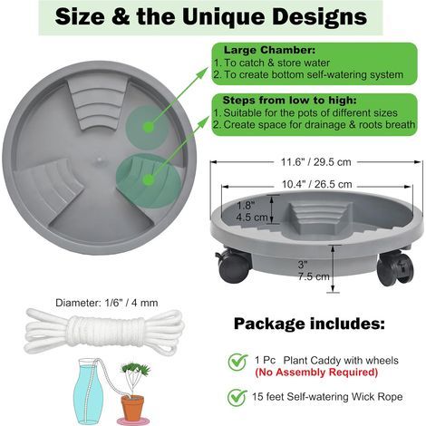 ORIMERC 1 panier à plantes de 29,5 cm avec roues verrouillables, design de drainage et auto-arrosage, support de pot de fleurs rond à roulettes, plateau à roulettes pour intérieur et extérieur (1/4)