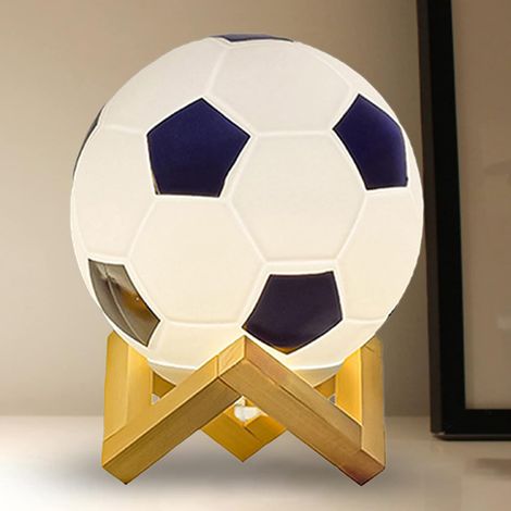 3D Football Lamp Adjustable Brightness LED Night Light USB Powered Warm Light Small Table Lamp Solid Wood Base for Bedside Home Decor, Hollow Base (1/4)