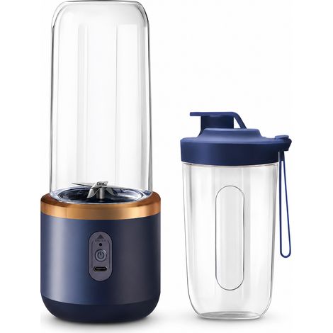 Mini Blender Électrique Portable Bleu Marine, 6 Lames, 2 Gobelets et Couvercle de Transport (1/5)