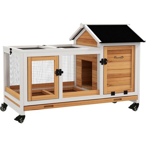 Enclos mobile pour petits animaux avec roues, bois de sapin, 108 x 58 x 73,5 cm, jaune (1/5)