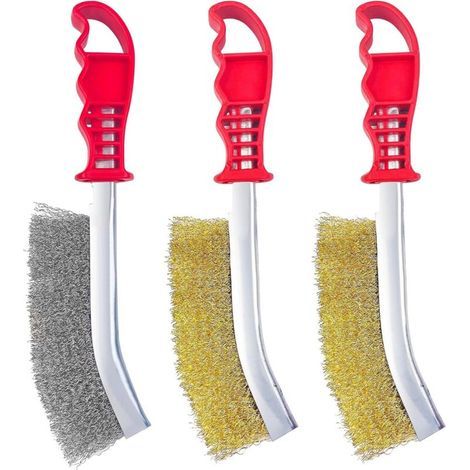 3 Pièces Brosse Metallique a Main, 140mm Brosse Métallique Fil Acier Laitonné, Acier Inoxydable Brosse Metalique pour Enlever La Rouille, La Corrosion et Les Surfaces de Frottement (1/5)