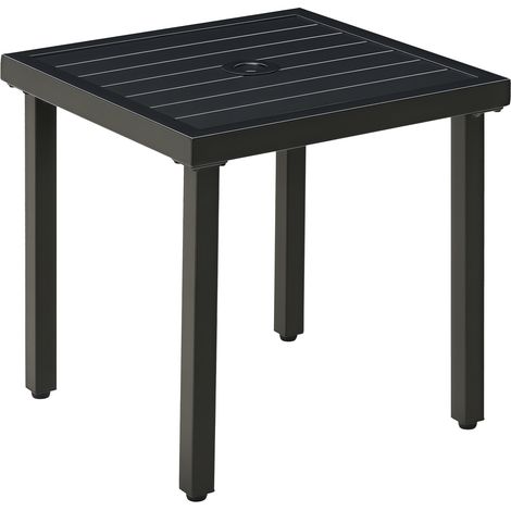 Outsunny Garden Side Table Coffee Table with Umbrella Hole for Patio Balcony Black
