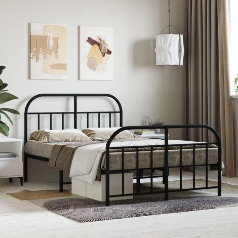 Lit adulte avec tête de lit/pied de lit, Lit double Cadre de lit métal noir 120x190 cm MEMV586649 (1/5)