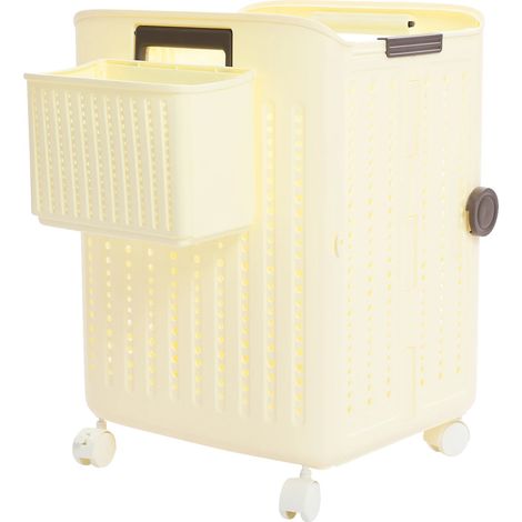 Panier à linge, design pliable, mobilité facile avec roues, Jaune clair (1/2)