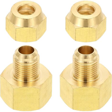 2pcs Raccords de Tube en Laiton, Femelle 1/2" x Mâle 5/8", Apdateur d'Accouplement à 45 Degrés avec Écrou Bride, Raccord Tuyau HVAC Climatisation Plomberie Gaz - 5/8" Flare Female 3/8" Male (1/5)