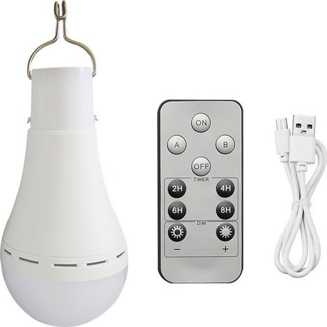 Ampoule LED rechargeable 12 W, batterie au lithium intégrée, avec crochet et télécommande, 3 modes d'éclairage, éclairage de camping et d'urgence (1/5)