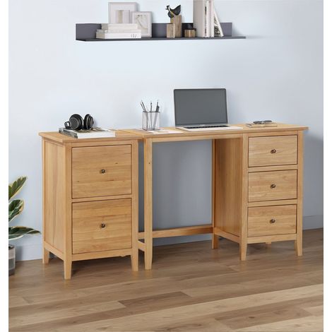 Hallowood Furniture Aston Office Desk and Filing Cabinet Set, Wooden Table with 3 Drawers and Cabinet with 2 Drawers, Vanity Desk, Bedroom Furniture Set, Perfect for Bedroom and Home Office (1/5)