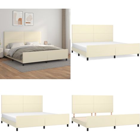 Bettgestell mit Kopfteil Creme 200x200 cm Kunstleder - Kopfteil - Kunstlederbett (1/5)