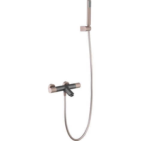 IMEX Set vascadoccia termostatico oro rosa in ottone e zama con tubo flessibile PVC portamanopola ABS doccetta tonda cartuccia termostatica TURN CLEAN SYSTEM Imex-BTD038-4GC (1/3)