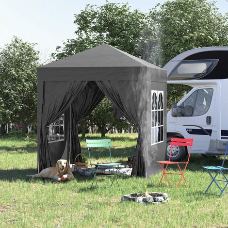 Tonnelle pergola 2x2 m pliable en acier noir HAVRYA (1/4)