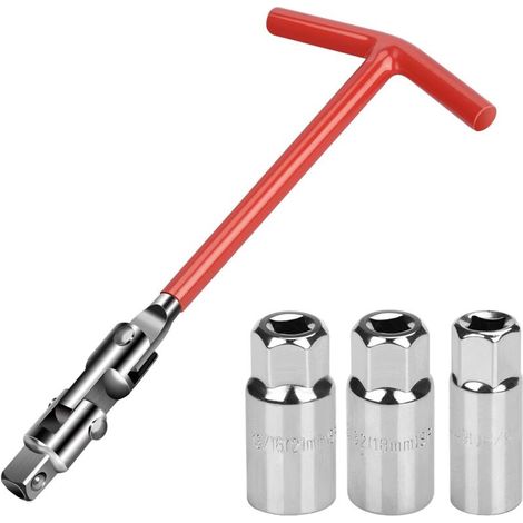 4-teiliges Zündkerzenschlüssel-Set/Zündkerzenschlüssel, 16 mm/18 mm/21 mm Universal-T-Griff-Steckschlüssel für Auto und Motorrad (Rot)