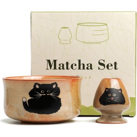 Set Matcha 2 pièces – Bol en Céramique Brun avec Porte-Chasen, Porcelaine Émaillée, Bol à Thé Matcha Japonais avec Boîte Cadeau pour Préparer le Matcha, Beige (1/4)