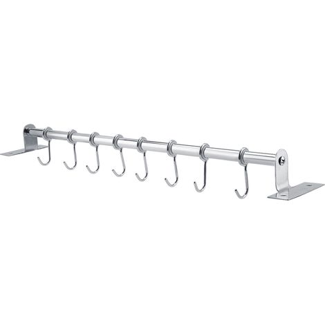 Étagère de rangement murale en acier inoxydable avec crochets de suspension pour salle de bain et cuisine (8 crochets) (1/5)