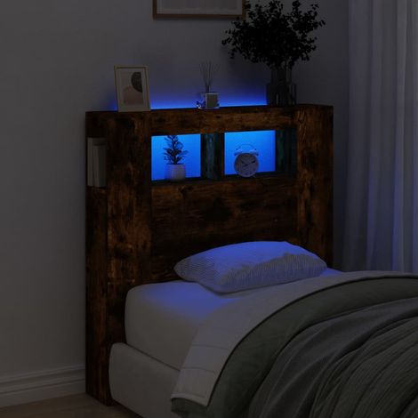LED Headboard Smoked Oak 100x18.5x103.5 cm Engineered Wood vidaXL