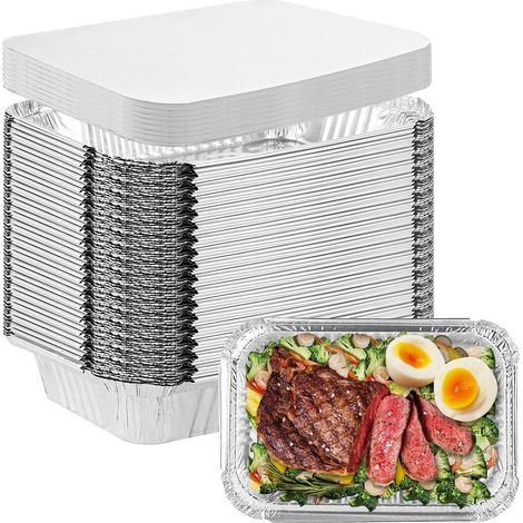 Lot de 50 Barquette Aluminium avec Couvercle 0.85L, 850ML Barquette Alimentaire Jetable pour Barbecue la Cuisson Grillage Cuisine Restauration (1/5)