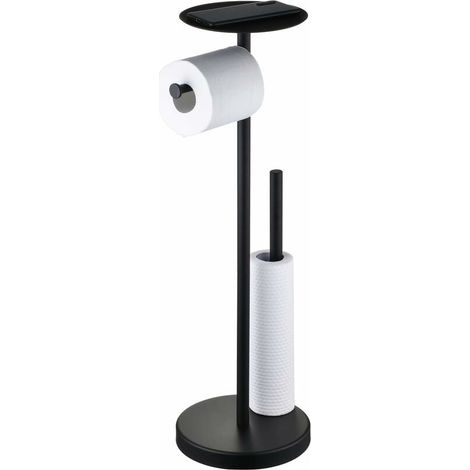 Support Pour Papier Toilette Avec Étagère - Acier Inoxydable SUS304 Noir Mat - Hauteur 58,5 Cm - Pour Salle De Bain Sans Perçage - 1 Pièce (1/5)