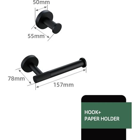 (H-PH) Accessoires de salle de bain noirs en laiton moleté : porte-papier toilette, porte-serviettes, étagère, porte-serviettes simple, crochet pour brosse de toilette (1/5)