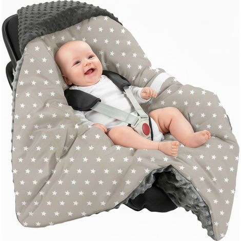 Sacco nanna in minky 80x80cm per seggiolino auto, fascia porta bebè, fasciatoio - stelle grigie (1/5)