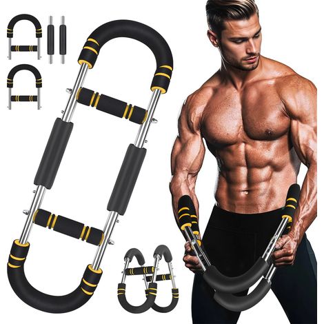 Entraîneur de Bras Power Twist, Équipement d'entraînement pour la Poitrine, Renforcement de l'avant-bras Réglable, Appareil de Fitness Portable, 17 x 62-67 cm, Jaune (1/4)