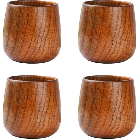 Tasse à Thé en Bois - Tasse en Bois Massif Naturel 160 ml - Pour Thé Café Vin Bière Boissons Chaudes - Lot de 4 (1/5)