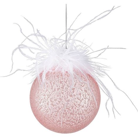Pallina di Natale con piume, D10 cm, Rosa (1/2)