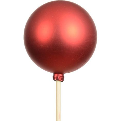 Weihnachtskugel Ø 6 cm auf 36 cm Stab Weihnachtsrot matt - Polystyren