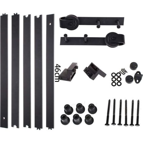 STOEX 2.3M Quincaillerie Kit de Rail Suspendu Porte Coulissante, Ensemble Industriel Hardware kit pour Porte Suspendue en Bois Système de Porte avec Roulettes et Rail (1/4)