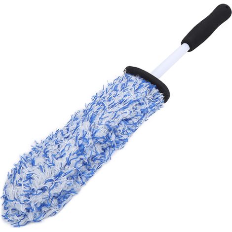 Brosse de nettoyage pour pneus et roues de voiture en microfibre douce et multifonctionnelle à longue portée pour pot d'échappement, pare-chocs et garde-boue (bleue)