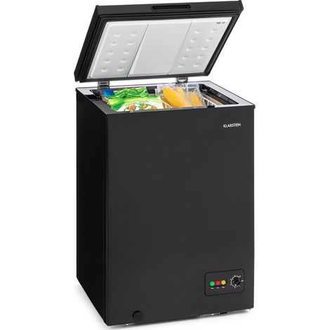 Klarstein Free Standing Chest Freezer Fridge, Compact Mini Freezer for Bedrooms, Home & Office, 99L Compact Chest Freezer, Energy Efficient Upright Small Freezer UK w/ Basket, Freezer w/ Floor Rollers