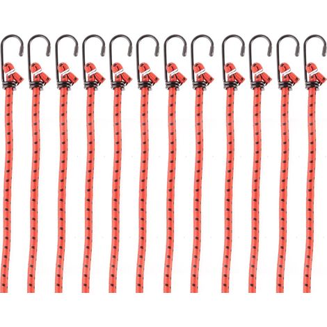 Tendeur Sandow, Lot De 12 Sangles Pour Bagages Avec Crochets Cordes éLastiques Haute Performance Avec Crochets, Corde à Linge de Camp，Sangles éLastiques Pour Motos De Camion 0.6m, Rouge