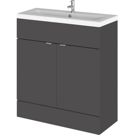 Alrewas Contemporary 2 Door Floor Standing Vanity Unit with Basin, Gloss Grey, 800mm