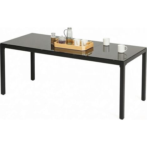 Tavolo da giardino moderno in alluminio e vetro temperato nero 180 x 80 x 72 cm (1/5)