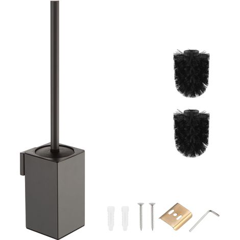 Brosse WC grise avec montage mural - Support de brosse WC carré en acier inoxydable 304 (1/5)