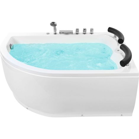 Baignoire Balnéo d'Angle à Gauche Moderne en Acrylique Blanc avec Fonction Massante et Robinet Cascade pour 2 personnes Capacité Maximum 300 L Beliani
