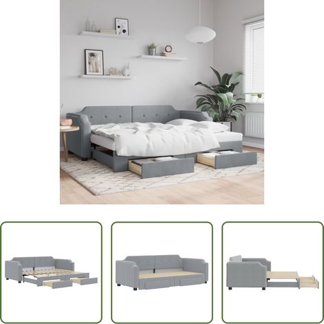 vidaXL Sofa-Bett - Tagesbett Ausziehbar mit Schubladen Hellgrau 90x200 cm Stoff (1/5)