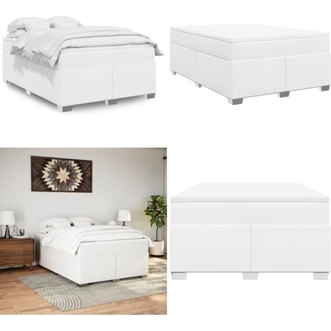 vidaXL Sommier à lattes de lit avec matelas Blanc 160x200cm Similicuir (1/5)