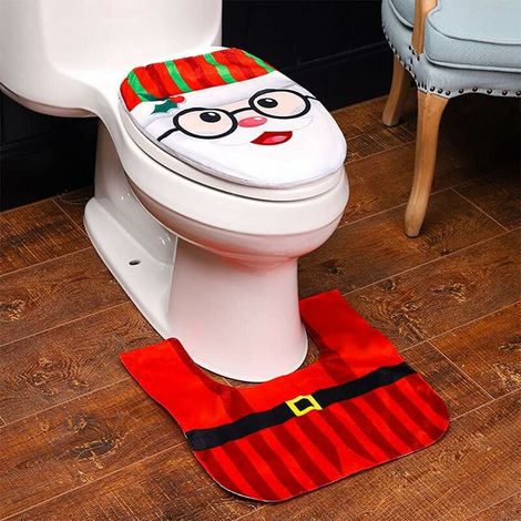Lot de 2 housses de siège de toilette de Noël, tapis de sol de toilette en forme de U et housse de siège de toilette, pour décoration de salle de bain, vieil homme avec lunettes,- Lefou (1/4)
