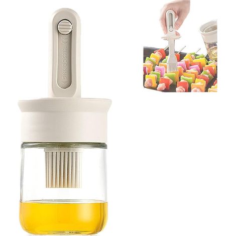 Flacon pinceau à huile en silicone avec manche rétractable, corps en verre, 6 rangées de poils, pour barbecue, grillades et badigeonnage. (1/5)