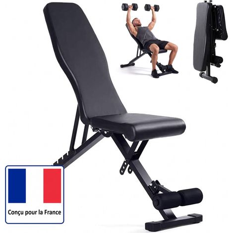 Relaxdays banc de musculation, banc d'entraînement home gym, 3 en 1, pliable, dossier réglable, jusqu'à 200 kg, noir (1/5)