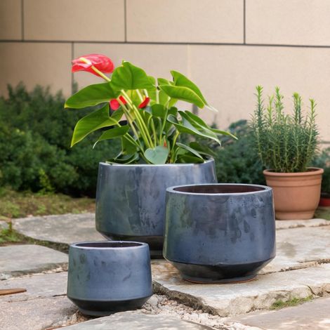 Set de 3 pots de fleurs en céramique noire mate Ø 22 28 38 cm (1/5)