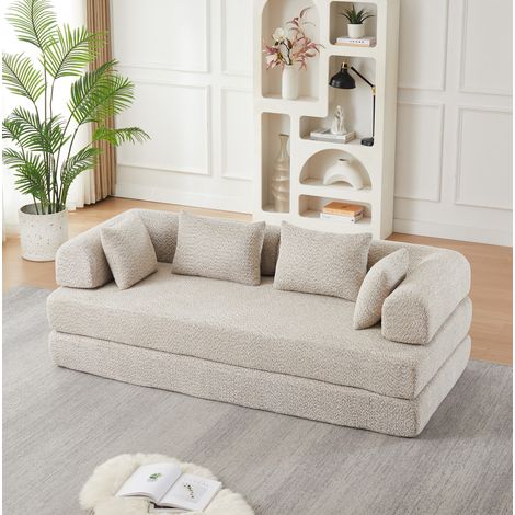 Divano letto 4 in 1 in ciniglia beige, schienale regolabile, 200 x 95 x 68 cm - OKWISH (1/5)
