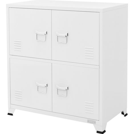 ML-Design Schedario da Ufficio 75x40x80,5 cm Bianco Acciaio Mobile a 4 Gambe Armadietto in Metallo 4 Ante 2 Scomparti Interni Armadio Industriale Portadocumenti in Acciaio di Stoccaggio Portaoggetti