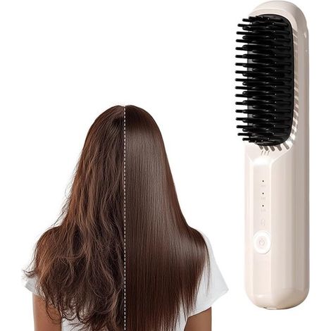 Brosse lissante sans fil ionique, rechargeable avec écran LCD et chauffage rapide, pour voyage et déplacements, blanc (1/5)
