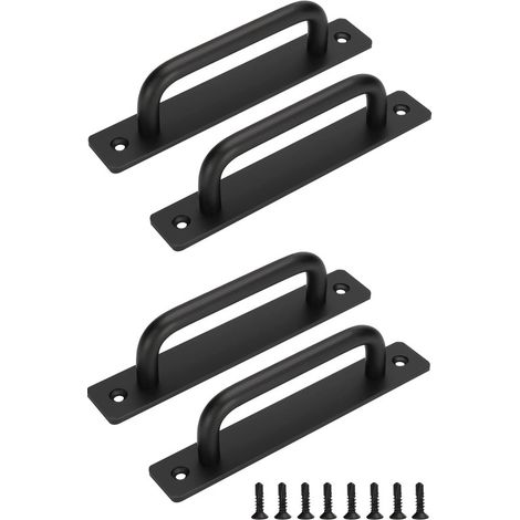 Lot de 4 poignées de porte coulissante, poignées de porte coulissante avec plaque en acier inoxydable pour portes de grange, armoires, noir, entraxe de 160 mm (1/5)