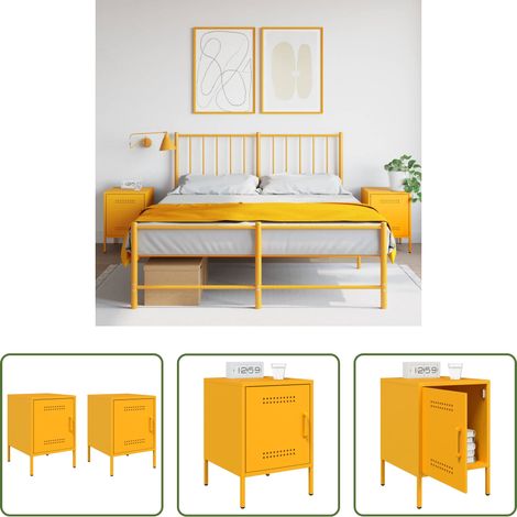 Meuble industriel - Tables de chevet 2 pcs jaune moutarde 36x39x50,5 cm acier (1/5)