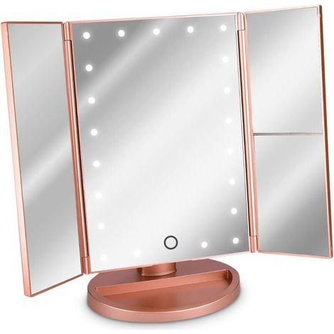 LED-Kosmetikspiegel, faltbarer Standspiegel – beleuchteter Schminkspiegel, 2-3-fach vergrößernd – Roségold, LangRay (1/4)