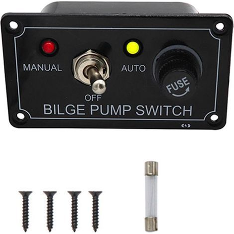 Panneau de commutateur de pompe de cale, panneau de commutateur d'alarme d'indicateur LED 12V DC avec fusible, manuel/arrêt/auto, pour la marine de plaisance (1/5)